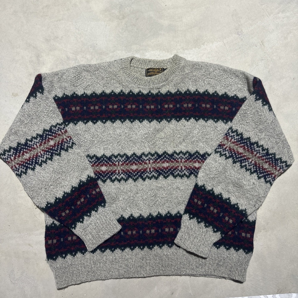 VTG Eddie Bauer Fair Isle Wool Ski Sweater 90s Nordic Grunge Men's SZ XL Fisher